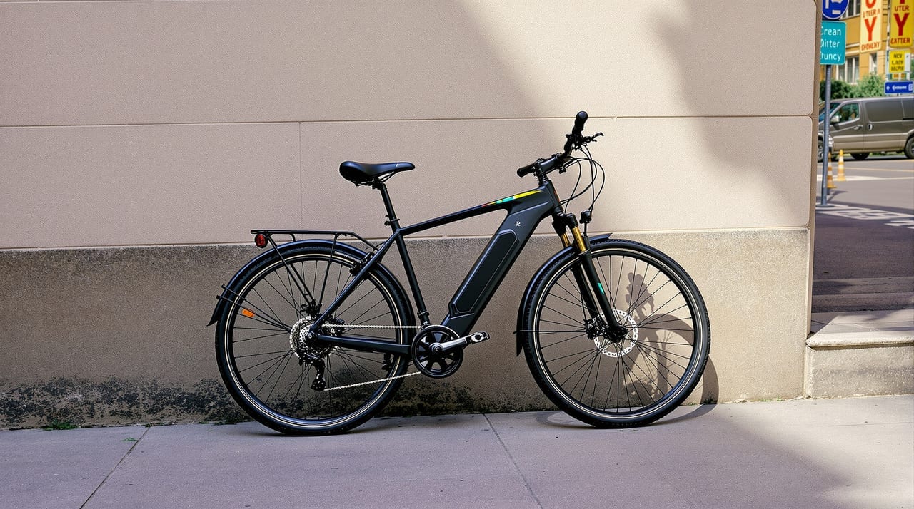 E-Bike lehnt an einer Wand an einer Stadtstraße