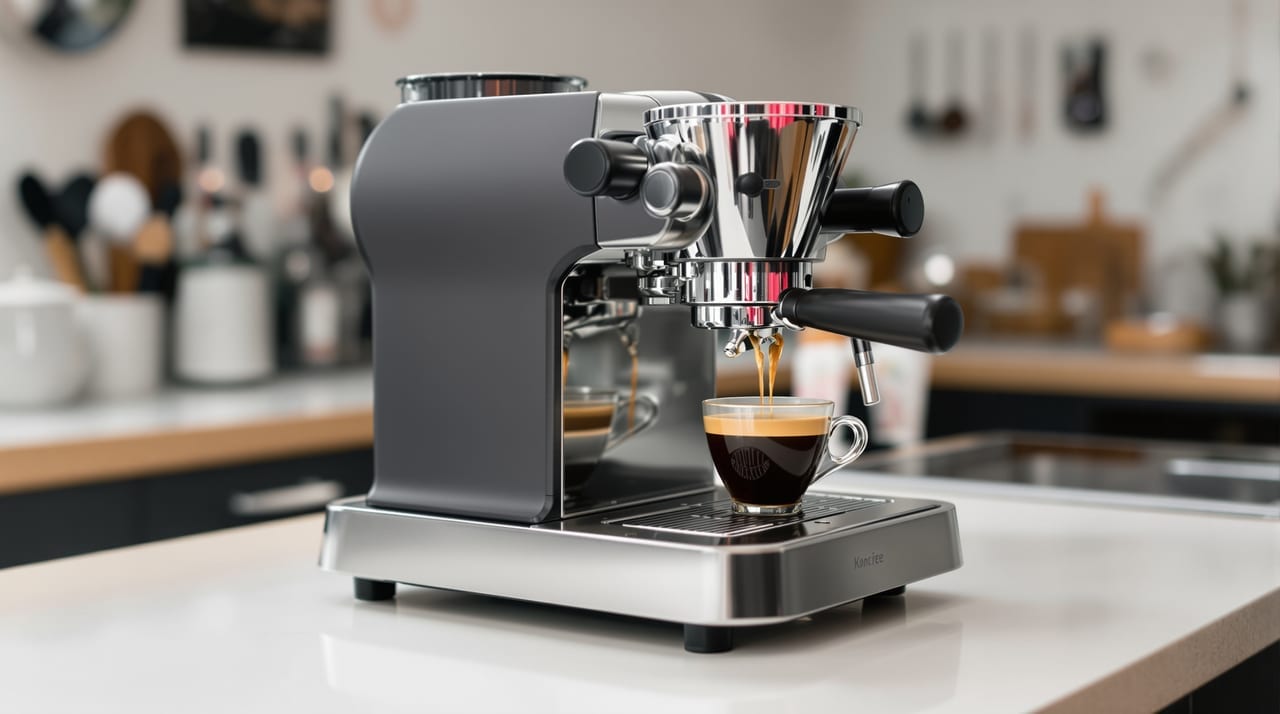 Espressomaschine mit Siebträger auf der Küchenablage