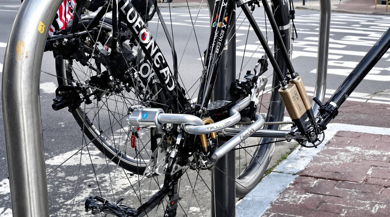 Fahrradschloss sichert ein Fahrrad an einem Ständer