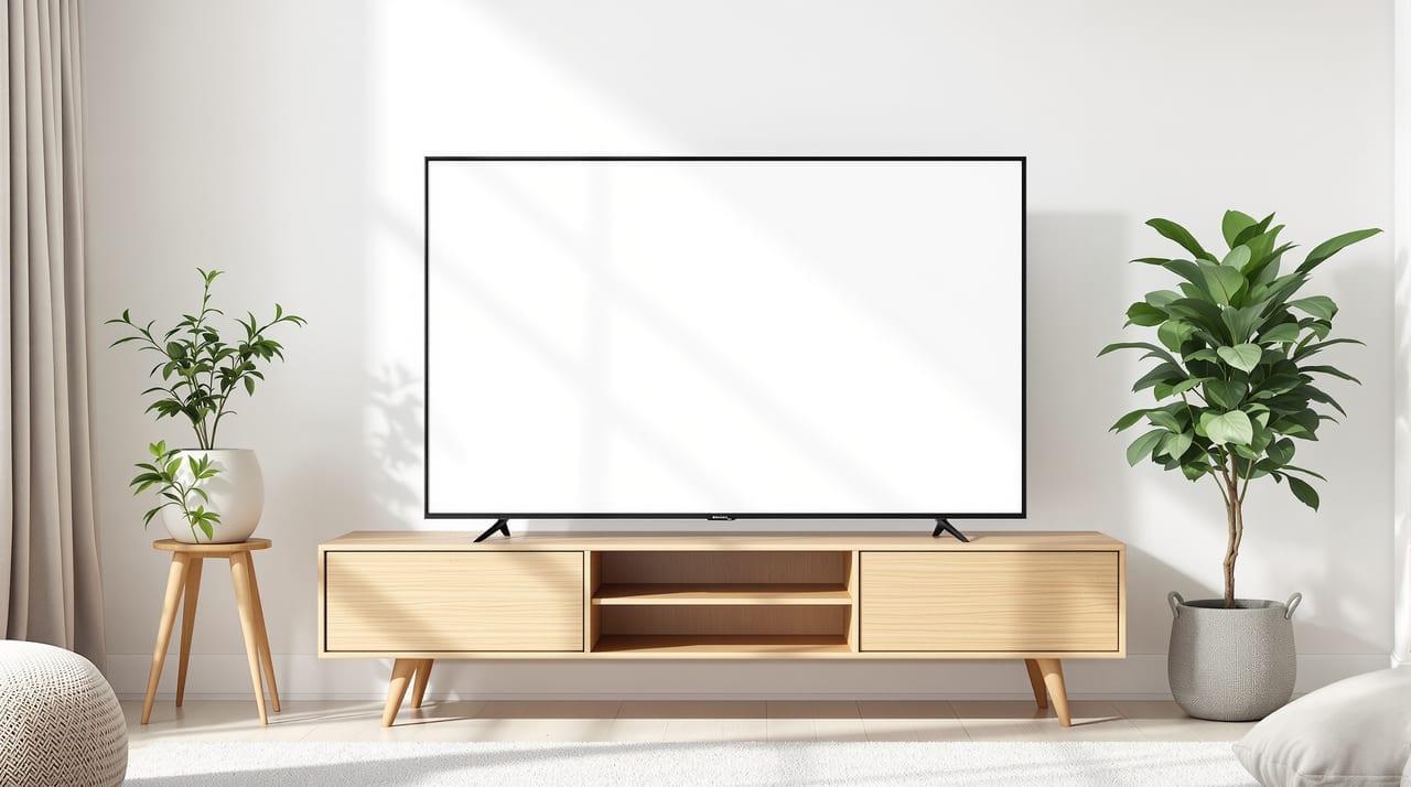 Flachbildfernseher auf einem Lowboard im Wohnzimmer