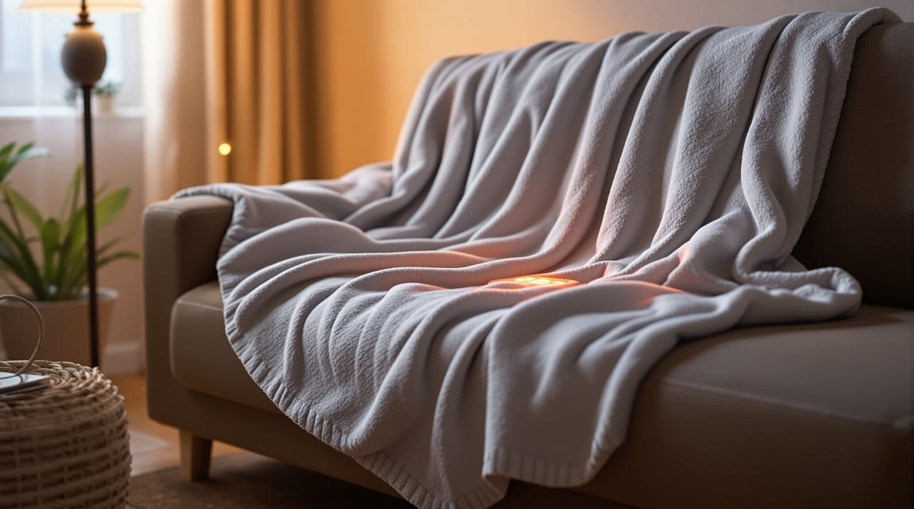 Kuschelige Heizdecke über einem Sofa