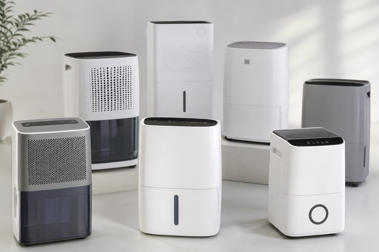 Elektrischer Luftentfeuchter in einem hellen Wohnraum