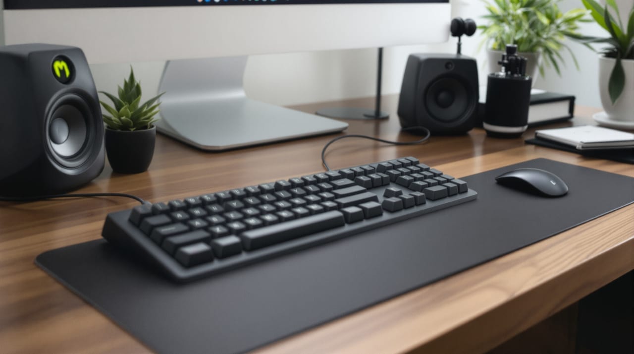Mechanische Tastatur auf einem Holzschreibtisch
